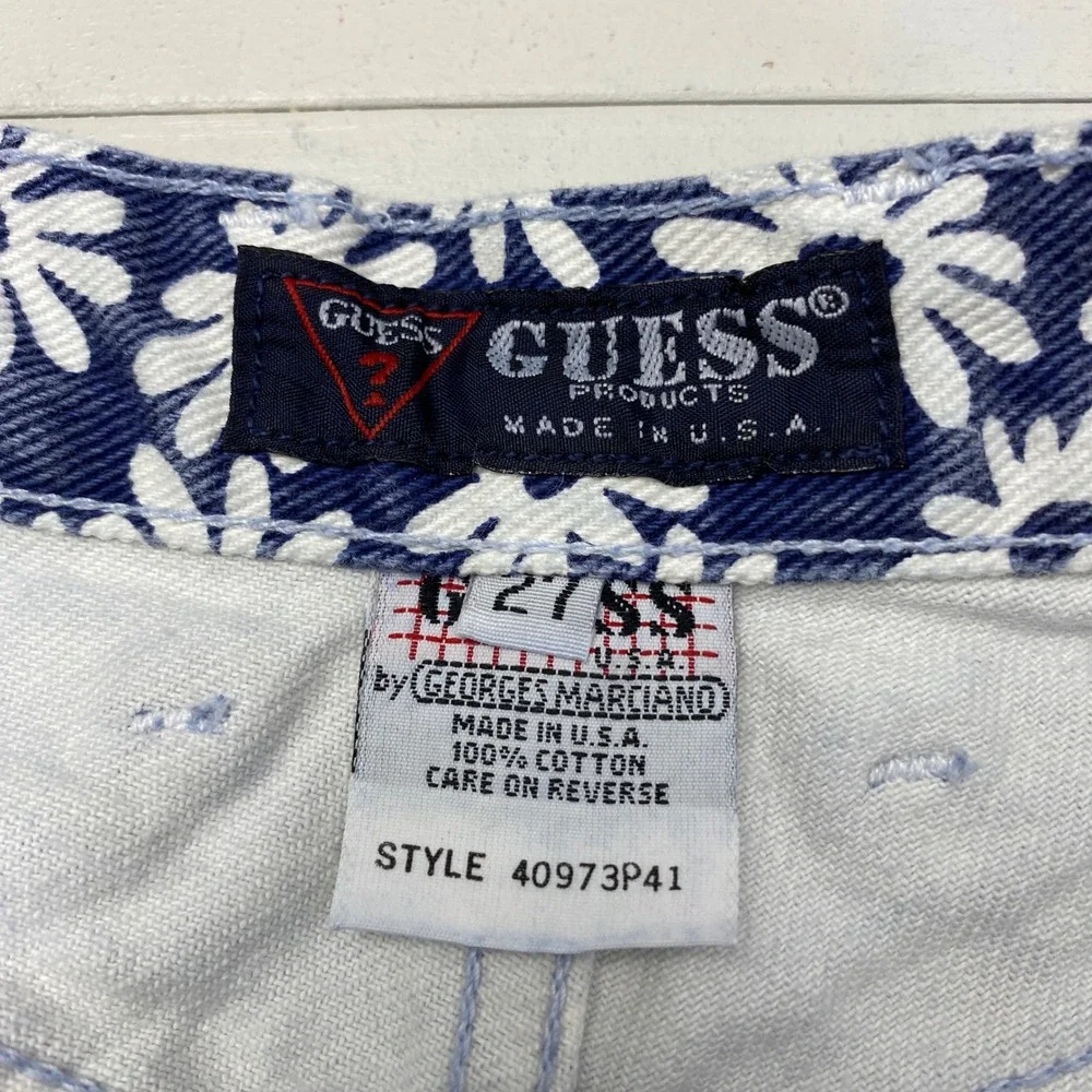 Vintage 90s Guess Daisy Floral Denim Shorts Womens 27 High Waisted Button Fly